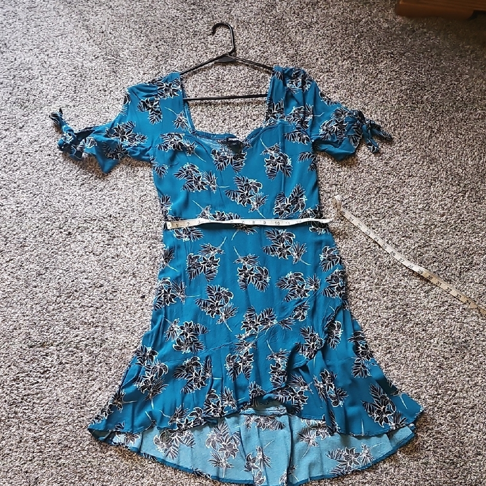 Express Blue and White Puff Sleeve Mini Dress